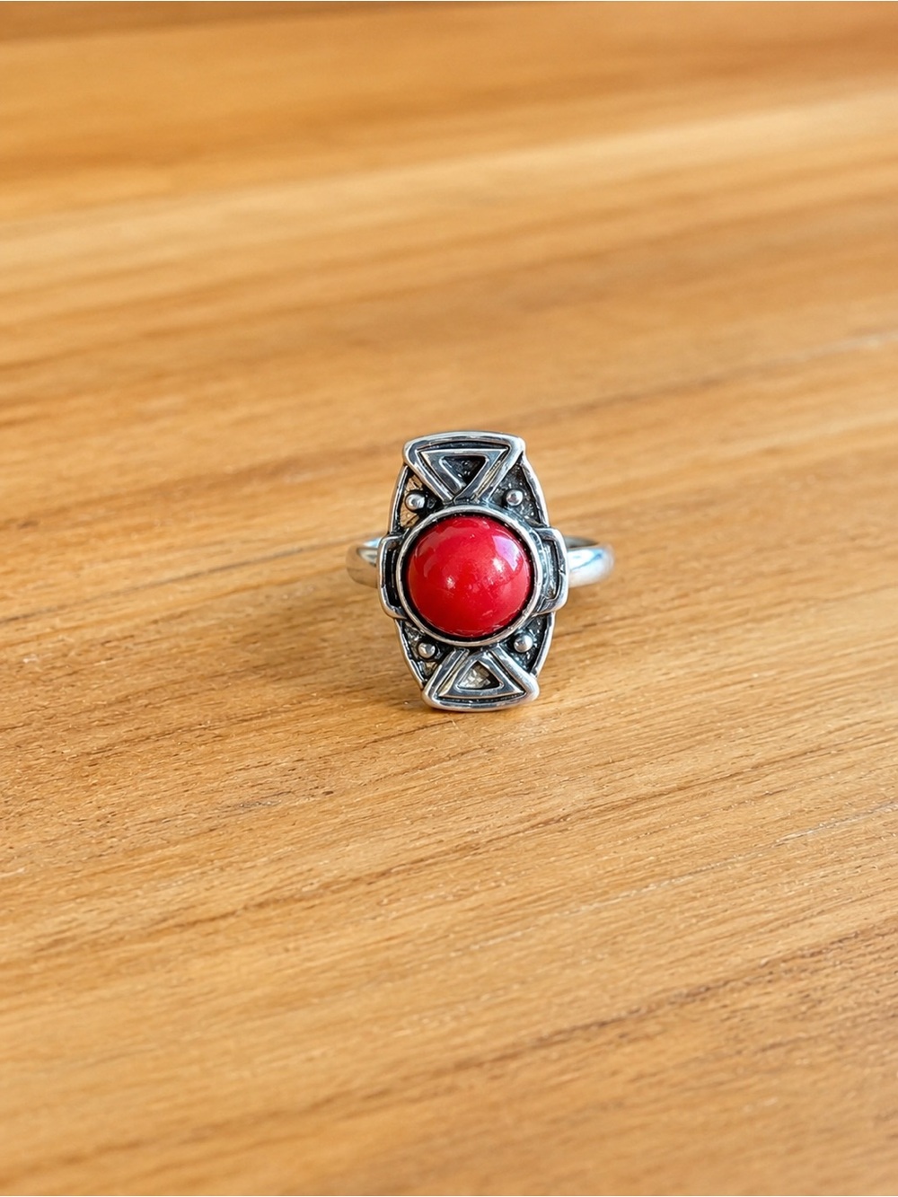 Vintage Art Deco Style Red Cabochon Statement Ring